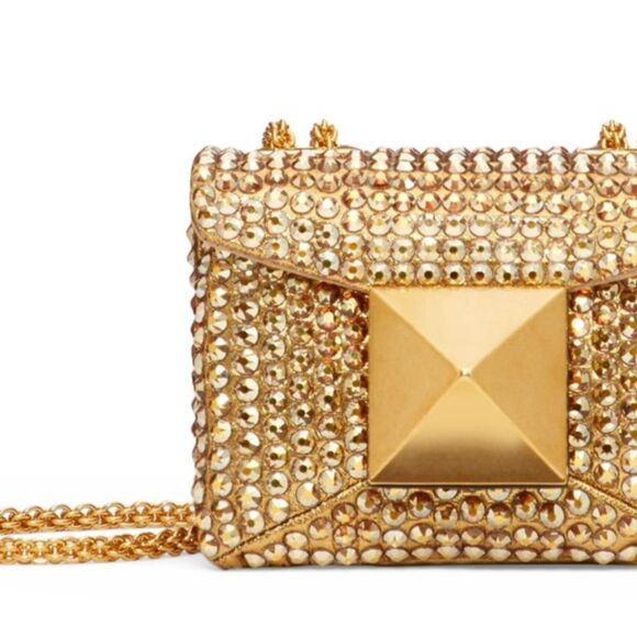 Valentino Garavani One Stud Embellished Gold Crossbody Bag - Picture 1 of 17